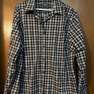 Chaps No Iron Button Front Long Sleeve Broadcloth Shirt 2X Black Plaid